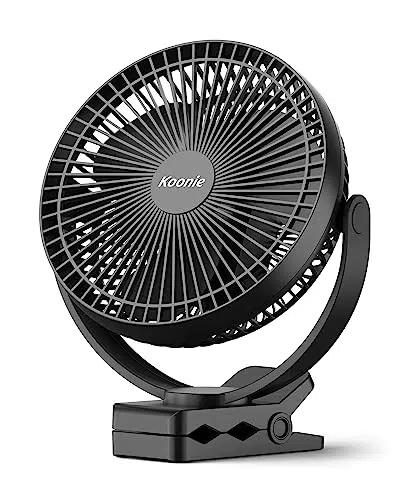 Koonie Ventilateur à Clip Portable 10000 mAh - 4 Vitesses, Idéal Pour Voyage et Camping