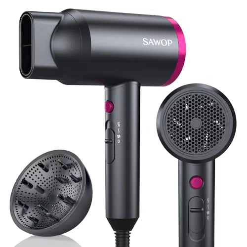 SAWOP Sèche-cheveux Ionique 1800W avec Diffuseur et Bouton Chaud/Froid