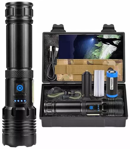 ZEUSFIRE Lampe Torche LED Rechargeable 500000 Lumens, Étanche IPX6, 7 Modes