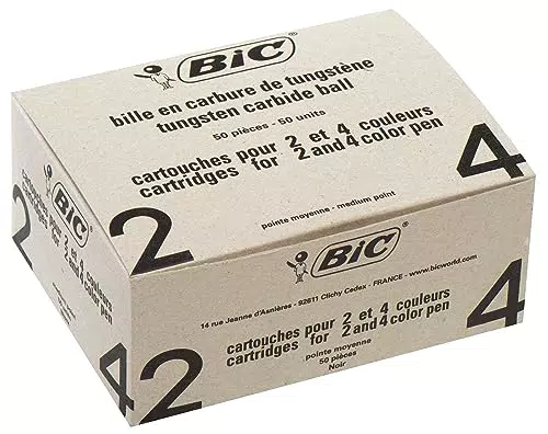 BIC Recharges Stylo-Bille 4 Couleurs Pointe Moyenne (1,0 mm) - Lot Économique