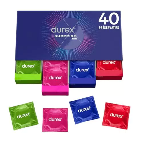 Durex SURPRISE ME - 40 Préservatifs - Assortiment Stimulant - Boîte Design
