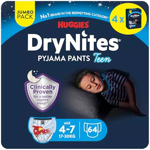 Huggies Drynites 8-15 ans Garçon - Sous-Vêtements de Nuit Absorbants pour Enfants qui Font Pipi au Lit - x52 Culottes