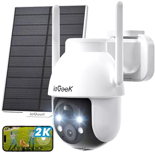 ieGeek Caméra de surveillance extérieure WiFi 2K PTZ avec vision nocturne et détection PIR