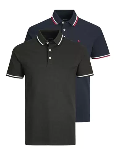 JACK & JONES Homme Jjepaulos Polo 2pk Mp T-shirt, Bright Cobalt/Blanc