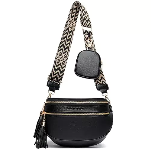 KUNKUN Sac Banane Femme Chic - Sac à Bandoulière en Cuir Végétalien avec Porte-Monnaie