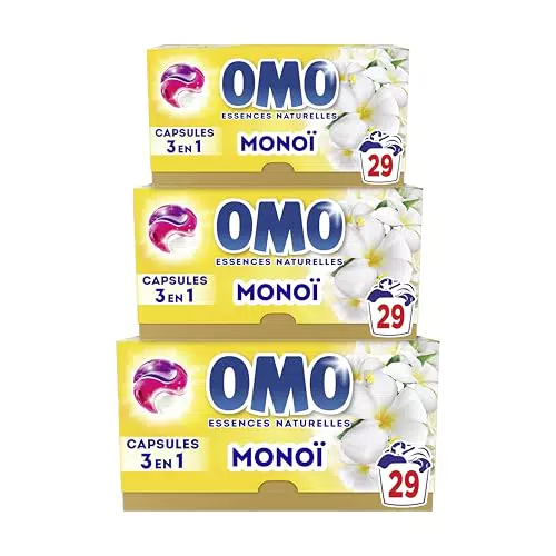 OMO - Lessive liquide en capsules 3 en 1 Toi, mon Amour - 87 lavages - Pivoine et Violette - propreté éclatante & parfum longue durée aux essences naturelles