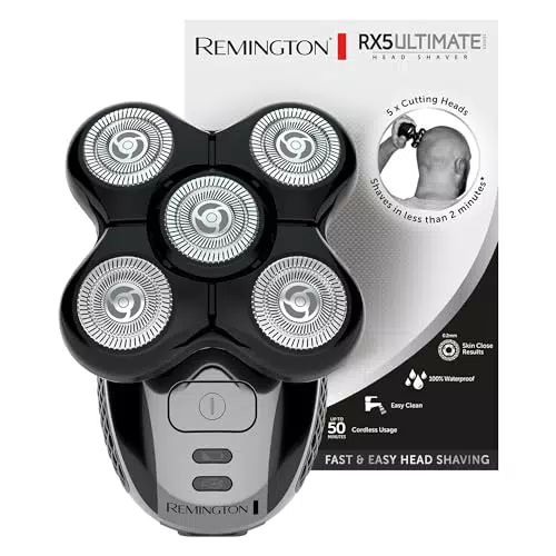 Rasoir électrique Remington RX5 Ultimate - Tête rasée/chauve, 5 têtes rotatives flexibles, Utilisation sans Fil Wet&Dry