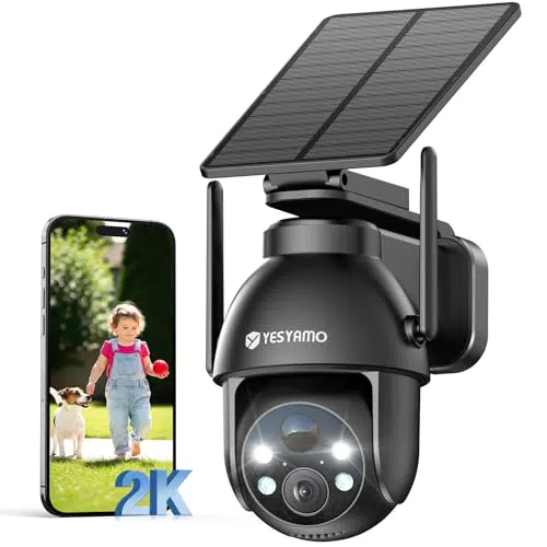 YESYAMO Caméra de Surveillance WiFi Solaire 2K PTZ avec Vision Nocturne et Audio