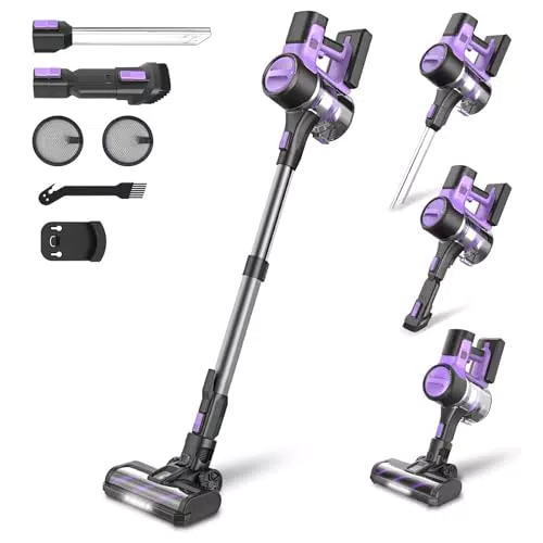 Aspirateur Balai sans Fil Puissant, Autonomie de 50 Min, Brosse Anti-Emmêlement