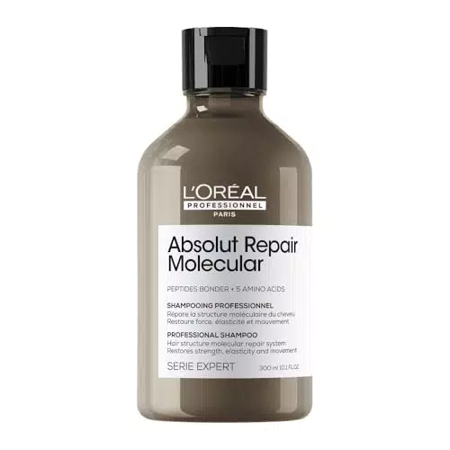 L'OREAL PROFESSIONNEL - Shampoing Réparateur Moléculaire Absolut Repair Molecular - Répare 2 Ans de Dommages en Une Application - +86% de Nutrition - Sans Sulfate - Cheveux Secs & Abîmés - 300 ml