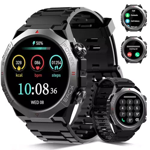 Montre Connectée Militaire Homme avec Bluetooth, 1.39" HD, Étanche IP68