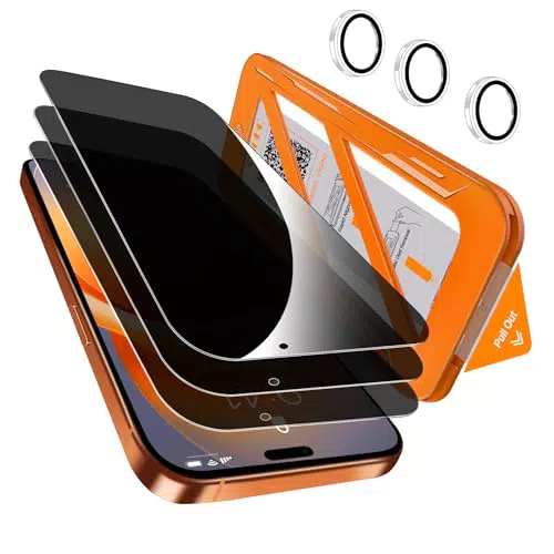 QHOHQ Verre Trempé Anti-Espion pour iPhone 17 Pro Max avec Protection Caméra