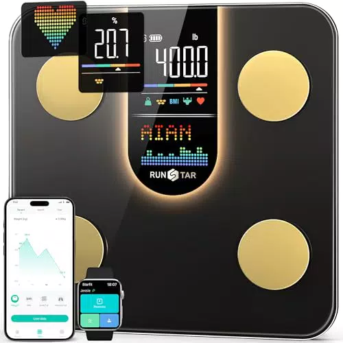Runstar Balance Pèse Personne Intelligent 8-en-1 avec Affichage VA et Synchronisation APP
