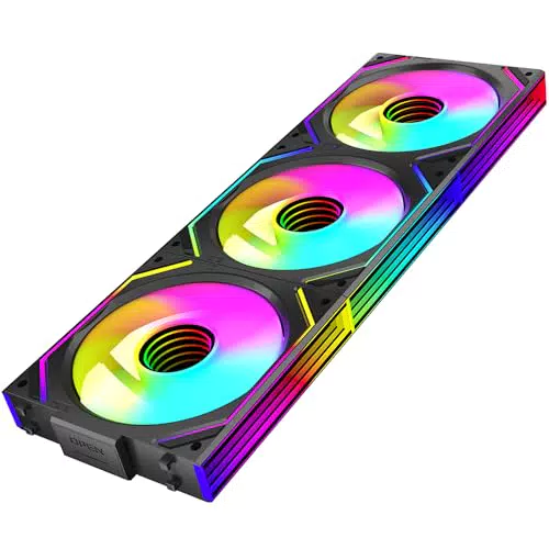 TZMRIT Interstellar-V2 Daisy Chain RGB UNI Ventilateur PC 120mm 3 Pièces 1850RPM/68CFM Miroir infini 5V3PIN ARGB et 12V4PIN PWM Ventilateur Noir
