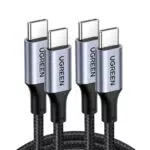 UGREEN Lot de 2 Câble USB C vers USB C PD 100W 5A 20V Câble USB Type C Nylon Tressé Charge Rapide Compatible avec iPhone 15 Plus Pro Max MacBook Pro Air iPad Pro Air Galaxy S23 S22
