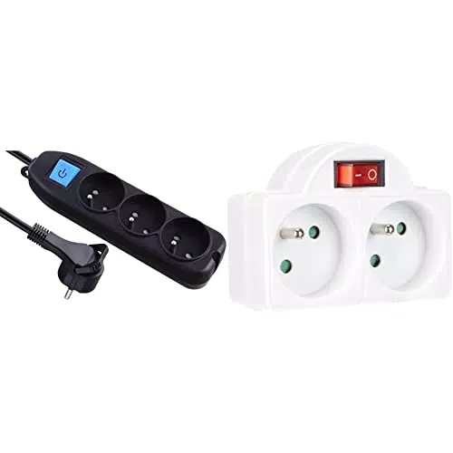 Electraline 32050 Bloc Multiprises 3 prises, interrupteur et fiche Plate - 1