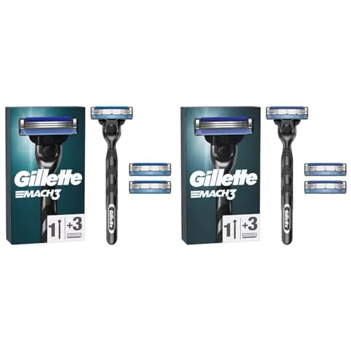 Gillette Mach3 Rasoir pour Homme, 3 Lames avec Manche en Acier Inoxydable
