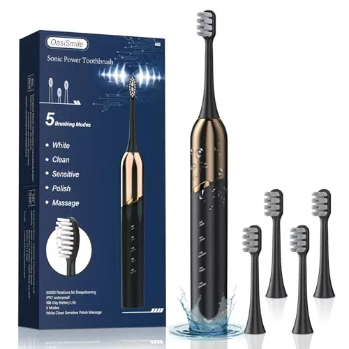 OasiSmile Brosse à dents électrique sonique adulte avec 5 modes étanche IPX7