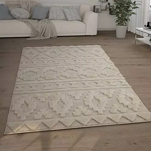 Paco Home Tapis à Poils Longs Salon Shaggy 3D Look Ethno Boho Vintage Soft