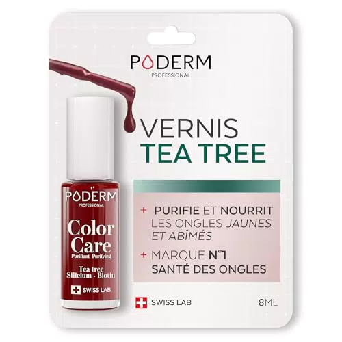 PODERM - BASE COAT Protecteur - Enrichie en TEA TREE - Assure une longue tenue des couleurs - Prévention & Traitement des Ongles Jaunes/Abîmés - Ingrédients Naturel & Vegan - Swiss Lab