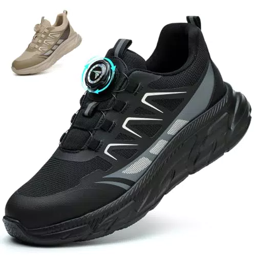 RASEARY Chaussures de Sécurité Hommes Femmes Légère Baskets de Secruite Antidérapant Chaussure de Travail Embout en Acier Respirantes Chaussure de Chantier，Noir