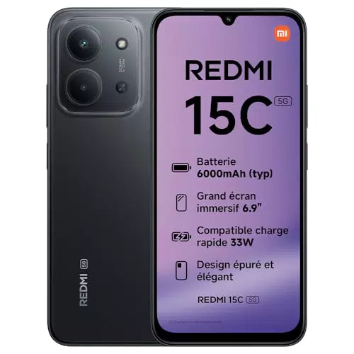 Xiaomi Redmi 15C 5G - Smartphone 4 Go RAM, 256 Go, Écran 120 Hz, Caméra 50 MP