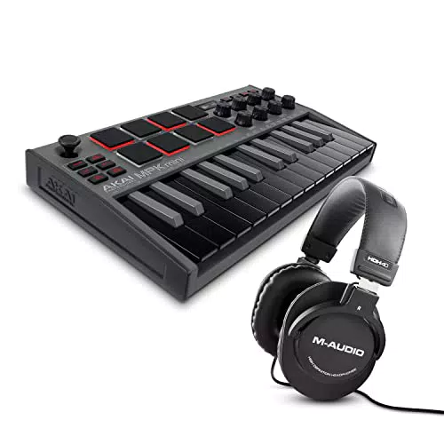 AKAI Professional MPK Mini MK3 Noir et M-Audio HDH40 Clavier MIDI USB avec 25 Touches avec 8 pads et casque de monitoring studio