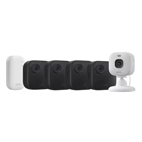 Caméra Blink Outdoor 4 + Caméra Mini 2K+ Blink Blanc : caméra de surveillance connectée HD sans fil