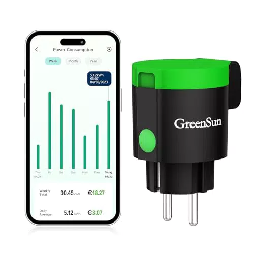 GreenSun Prise Connectée Etanche Alexa - Vesync APP Prise Connectée Compatible avec Alexa IP44 Mesure Consommation Prise Fonction Minuterie 16A 2.4G 1pc