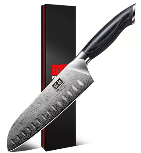 SHAN ZU Couteau Santoku Japonais ultra tranchant en acier haute qualité