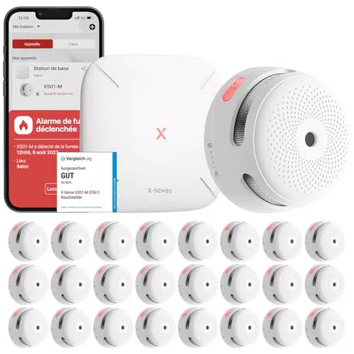 X-Sense Détecteur de Fumée Connecté avec Station de Base SBS50, Norme EN14604