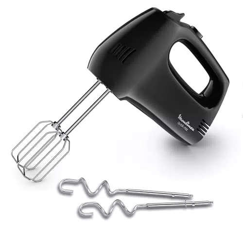 Moulinex Quick Mix Batteur à Main Puissant, 5 Vitesses, Fouets et Crochets Inox