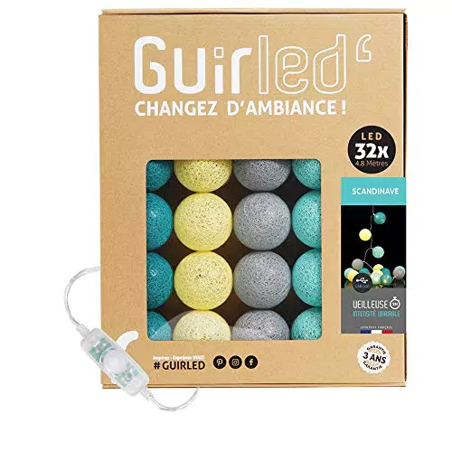 GuirLED Guirlande Lumineuse Boules Coton LED USB Veilleuse Bébé Scandinave