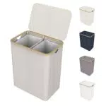 Lonbet Panier à Linge 2 Compartiments avec Couvercle et Cadre Bambou Robuste