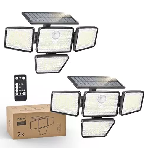 Philips Lampe Solaire Extérieur Détecteur de Mouvement 196 LED 4 Têtes Orientables