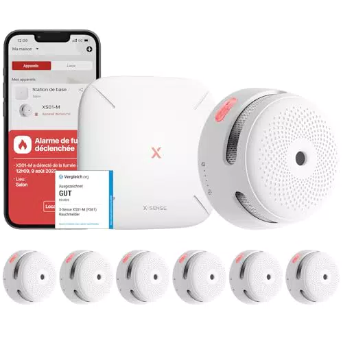X-Sense Détecteur de Fumée Connecté avec Station de Base SBS50, Norme EN14604