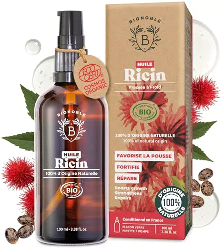 Bionoble Huile de Ricin Bio Pressée à Froid Pour Cheveux, Cils, Sourcils