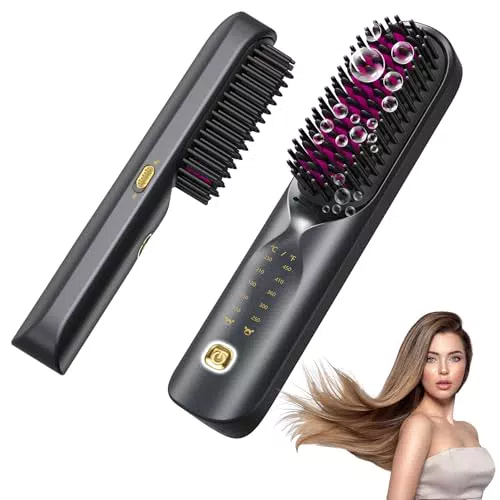Bopcal Brosse Lissante Sans Fil 3 en 1 Cheveux Céramique Ionique Powerbank