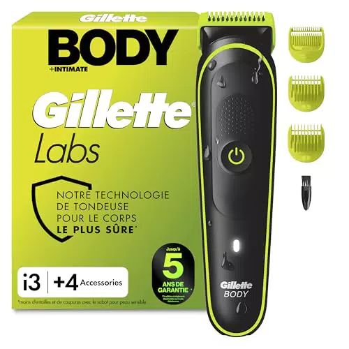 Gillette Labs i3 Tondeuse Homme Corps et Intime Étanche avec Technologie SkinFirst