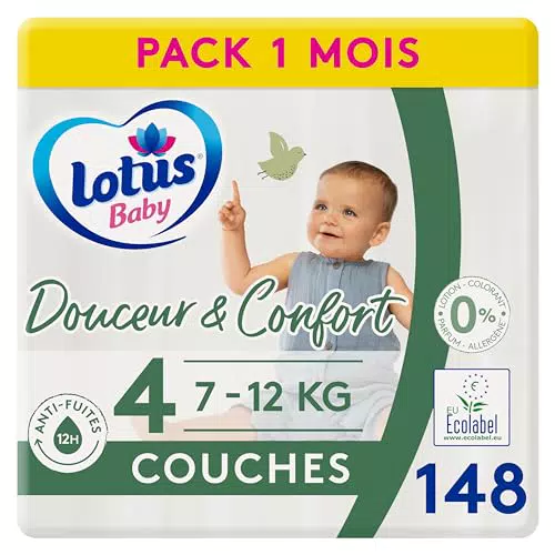 Lotus Baby Douceur Naturelle - Couches Taille 4 Pack 1 mois - 148 Unité