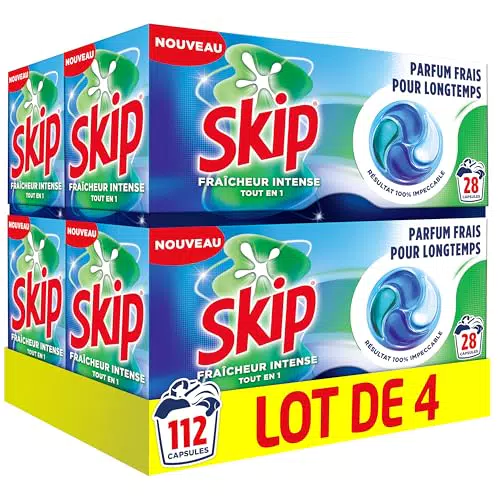 Skip Lessive Caps Tout en 1 Fraîcheur Intense Élimine Taches Tenaces Lavage Court