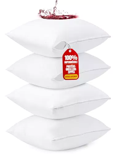 Protège Oreiller Imperméable avec Fermeture Éclair, Housse Certifié Oeko-TEX - Marque Utopia Bedding